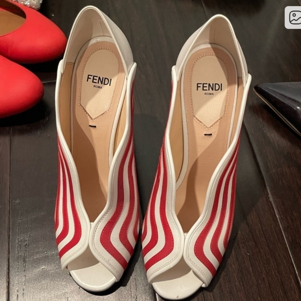 Fendi Women's Red and White Peep-Toe Shoes